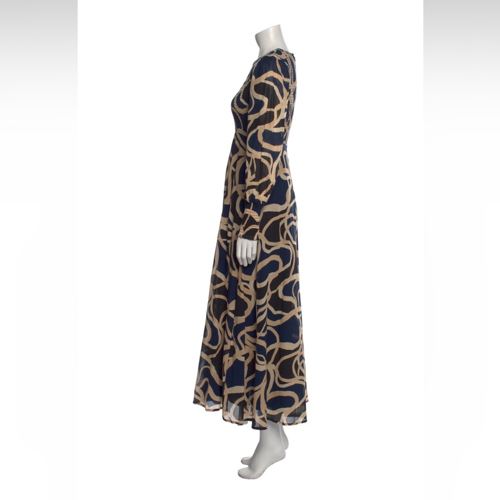 Elegant Navy Beige Pattern bird & knoll sunset maxi cotton dress fit xs/small - Picture 5 of 10